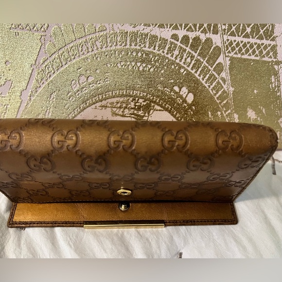 Gucci Long Wallet Brown Gold Bifold Checkbook Purse ID Cards Holders Womens Gift - Picture 7 of 13